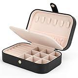 FEISCON Small Jewelry Box Necklace Ring Storage Organizer Mini Jewelry case Double Layer Travel Jewelry Organizer for Women Girls Gift/Black