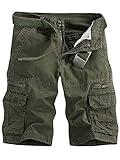 AKARMY Men's Lightweight Multi Pocket Cotton Casual Cargo Shorts,Outdoor Twill Camo Shorts with Zipper Pockets(No Belt) 038 ArmyGreen