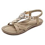 SHIBEVER Flat Sandals for Women Dressy: Size 11 Summer Comfort Dress Sandals- Comfortable Walking Open Toe Flats Womens Sandal Apricot