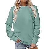 Generic Sweatshirt for Women Long Sleeve Simple Solid Color Hoodies Sweatshirts Casual Loose Trendy Pullover womens fall fashion 2024 tops Mint Green L