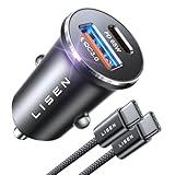 LISEN 95W USB C Fast Car Charger, Dual Port PD 65W Car Charger USB C Fast Charging, Cigarette Lighter Adapter All Metal Fast Charger USB C for iPhone 16 Pro Max 15 14 iPad Samsung Galaxy, Black