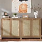 OAKHAM HOME Hampstead Storage Cabinet with Rattan Doors and Adjustable Shelves, Buffet Kitchen Cabinet Cupboard Console for Living Room, Set of 2