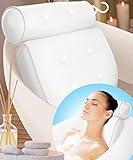 BASIC CONCEPTS Bathtub Pillow for Neck and Back Support with Drying Hook, Bathtub Pillow Machine Headrest for Soaking & Straight Back Tubs - Bath Accessories, Machine Washable, 6 Suction Cups