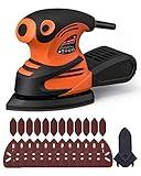 DWT Detail Sander, 1.5A 15000 OPM Electric Sander with 24pcs Sandpapers, Efficient Dust Collection System & Detail Finger Attachment, Soft Grip Handle, Compact Hand Sander for Woodworking