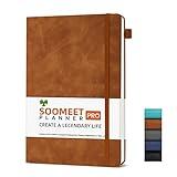 Soomeet Lined Journal Notebook, 200 Pages, Leather Hardcover Notebooks, A5 College Ruled Thick Classic with Pen Loop Notebook Journals for Writing, for Women Men Office School, 5.75'' X 8.38'', Brown