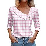 LRMQS Spring Tops for Women 2024 Trendy Casual Long Sleeve Asymmetric V Neck Button Blouses Dressy Woman Shirts Clothing Plain t Shirts for Women peime March Sale Customer Service Phone Number