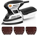 PioneerWorks Detail Sander 15,000 OPM Compact Electric Sander with 12 Pcs Sandpapers, Efficient Dust Collector, Multi-Function Hand Sander for Professional Woodworking Jobs