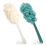 2Pack Back Scrubber for Shower，PIPUHA Loofah Sponge Shower Brush Using Body Exfoliating with Long Handle, Loofah on a Stick for Men Women, Bathing Accessories for Body Brushes (Blue and White)