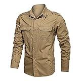 NP Spring Men Long Sleeve Shirts for Men Epaulets Mens Shirts Men Clothing Khaki