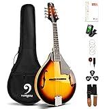 Vangoa A Style Mandolin Musical Instrument Sunburst, 8 String Acoustic Mandolin with Tuner, Strings, Bag, Picks