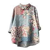 Wirziis Oversized Button Down Shirts Womens Fall Floral Graphic Linen Long Sleeve Tops Trendy Casual Lapel Neck Tunic Blouses