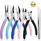 5 Packs Jewelry Pliers Tool Set, Includes Round Nose, Chain Nose, Needle Nose, Bent Nose, and Zipper Pliers for Jewelry Making. Essential Tools Kit for Jewelry Repair, Wire Wrapping and Crafts