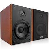 Pyle 6.5" Home Wooden Bookshelf Speakers, 240W Max Power, 1" Silk Dome Tweeter and Aluminum Voice Coils, Pair, Gold Plated 5 Way Binding Post, Rubber Surrounds, Beautiful Wood Grain Finish