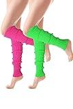 Clothirily Leg Warmers - Fashion Knit Neon Leg Warmers for Women 80s Sports Party Yoga Accessories 2 Pairs, Hot Pink & Fluorescent Green