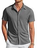 COOFANDY Men's Casual Button Down Shirts Short Sleeve Wrinkle Free Summer Tops Dark Gray