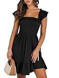 ANRABESS Womens Summer Casual Sleeveless Square Neck Smocked Ruffle Backless Boho Mini Dress 2024 Trendy Short Sundress Black Large