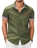 COOFANDY Short Sleeve Dress Shirts for Men Slim Fit Denim Shirt, Army Green, X-Large