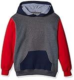 Fruit of the Loom Boys' Fleece Hoodie Sweatshirt, Charcoal Heather/True RED/Ghost Times Square Navy Stripe, X-Large