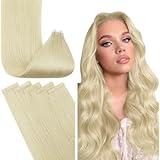 Fshine Blonde Tape in Hair Extensions Real Human Hair Color 60 Platinum Blonde Tape in Remy Hair Extensions Hair Extensions for Short Hair Tape 12 Inch 20 Pieces 30 Grams