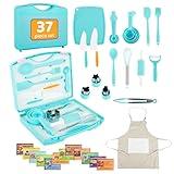 Kids Cooking Sets Baking Set with Storage Container 37 Piece Real Cooking Supplies with Cooking Utensils Cookbook Knives Apron for Girls Boys