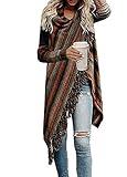 GOLDSTITCH Women's Open Front Knited Loose Crew Neck Fringe Sweater Outwear M