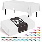 Exquisite 12-Pack Premium Plastic Tablecloth 54 Inch. x 108 Inch. Rectangle Table Cover-White