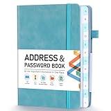 Address Book, Address and Password Keeper Book with Alphabetical Tabs, Hardcover Telephone Book Address Organizer Record with Pocket, Colored Pages, 5.3" x 7.7", Blue