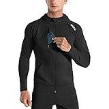 BROKIG Mens WindBreak Lightweight Running Jackets with Zip Pocket,Workout Track Hoodie Athletic Gym Sweatshirts Men(Black, Medium)