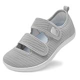 Besroad Women's Comfortable Working Nurse Shoes Non-Slip Adjustable Breathable Walking Buffer Fitness Casual Barefoot Shoes Arthritis Diabetic Heel Pain 9.5Wide Light Grey