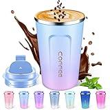 JTRYEMU Travel coffee mug 12 oz Insulated Coffee cup with lid reusable Leak proof Coffee Tumbler Stainless Steel Vacuum Gradient Colorful Thermos cup Thermal Keeps Cold and Hot for Coffee/Tea