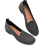 BABUDOG Women's Sparkly Flats Shoes Shiny Mesh Loafers Shoes Soft Memory Foam Flats(Sparkly Black.US5)