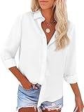 siliteelon Button Down Shirts for Women Dress Shirts Long Sleeve Wrinkle-Free Blouse Casual Solid Office Work Tunic Top - White L