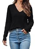 Sweaters for Women Trendy Fall Fashion 2024 Womens Long Sleeve Tops Shirts Blouses V Neck Casual Lightweight Women's Pullover Sweater Black