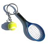 JINZHOUFZ Color Mini Tennis Racket with Ball Keychain Key Ring (blue)