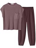 ANRABESS Women's Two Piece Outfits Knit Sweater Pullover Crop Top & Pants Lounge Matching Tracksuit Sweatsuit Sets 2024 Trendy Loungewear Clothes Nutmeg X-Small