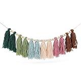 Rainbow Boho Tassel Garland with Wood Beads Colorful Wall Hanging Garland Party Baby Shower Decor Decorative Banner Pastel Tassel Garland for Kids Room Classroom Bedroom Nursery Home Decoration