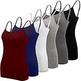 BQTQ 6 Pcs Camisole for Women Undershirts Adjustable Spaghetti Strap Tank Top(Black, White, Gray, Navy, Dark red, Dark Gray, XX-Large)