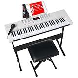 Best Choice Products 61-Key Electronic Keyboard Piano Portable Electric Keyboard Complete Beginner Set w/LED Screen, Stand, Bench, Headphones - White