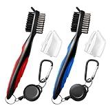 2 Pack Professional Golf Club Brush, Golf Brush and Groove Cleaner with Retractable Zip-line and Aluminum Carabiner, Golf Club Cleaner for Golf Clubs, Golf Brush for Golf Bag,Golf Accessories for Men