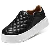 STQ Platform Sneakers for Women Casual Slip On Sneakers Lightweight Womens Loafers Black White Size 8