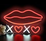 MoonMars Neon Light Sign USB Operated Decorative Red Lips shape Xoxo for Home Party Art Decoration Bedroom Wall Décor Modulator 5v, red and white