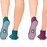 Rymora Non Slip Grip Socks for Women & Men - Pilates Socks, Yoga Socks - Fall Prevention, Full Toe Ankle Socks for Barre Fitness, Ballet, Dance, Home Workout (2 Pairs)