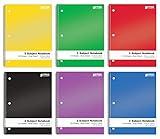 Better Office Products Spiral Notebooks 3-Subject, Wide Rule, 120 Sheet Notebook with Sturdy Pocket Dividers, 10.5 x 8 inches, 6 Assorted Primary Colors, 6 Pack