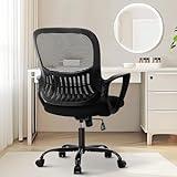 Sweetcrispy Office Computer Desk Managerial Executive Chair, Ergonomic Mid-Back Mesh Rolling Work Swivel Chairs with Wheels, Comfortable Lumbar Support, Comfy Arms for Home,Bedroom,Study,Student,Black