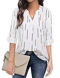 Timeson Womens Blouses for Work Professional: Fashion 2024 - Business Casual Tops for Women - 3/4 Sleeve Dress Shirts Interview Formal Clothes Office Attire Elegant Chiffon Tunics Stripe White XL