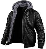 CREATMO US Men's Faux Leather Jacket Vintage Motorcycle Jacket Warm Winter Coat Black XL