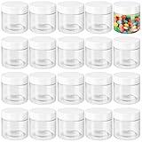 20 Pcs 2 Oz Clear Cosmetic Container with White Lids,Travel Storage Clear Empty Cosmetic Jars,Plastic Round Pot Jars for Eye Shadow,Lotion,Cream,Jewelry,Painting,Candies,DIY Ointments