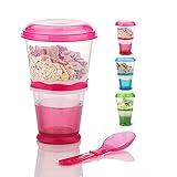 Cereal To Go, Cereal Container, Cereal On The Go Go Cereal Box Storage Container Cups Milk Yogurt Keeper Holder With Spoon (Pink)