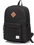 VASCHY Lightweight Backpack for School, Classic Basic Water Resistant Casual Daypack for Travel with Bottle Side Pockets (Black)