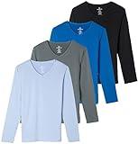 4-Pack: Womens Dry-Fit Long Sleeve V-Neck Shirt Tops T-Shirt Fashion Workout Gym Tees Athletic Active Adult Ladies Tshirt Clothing Fall Casual Outfit V Running Activewear Exercise UPF - Set 7, XXL